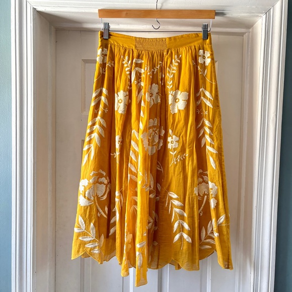 Anthropologie Maeve Vineland Embroidered Midi Skirt Yellow Scalloped Size S - Picture 10 of 15